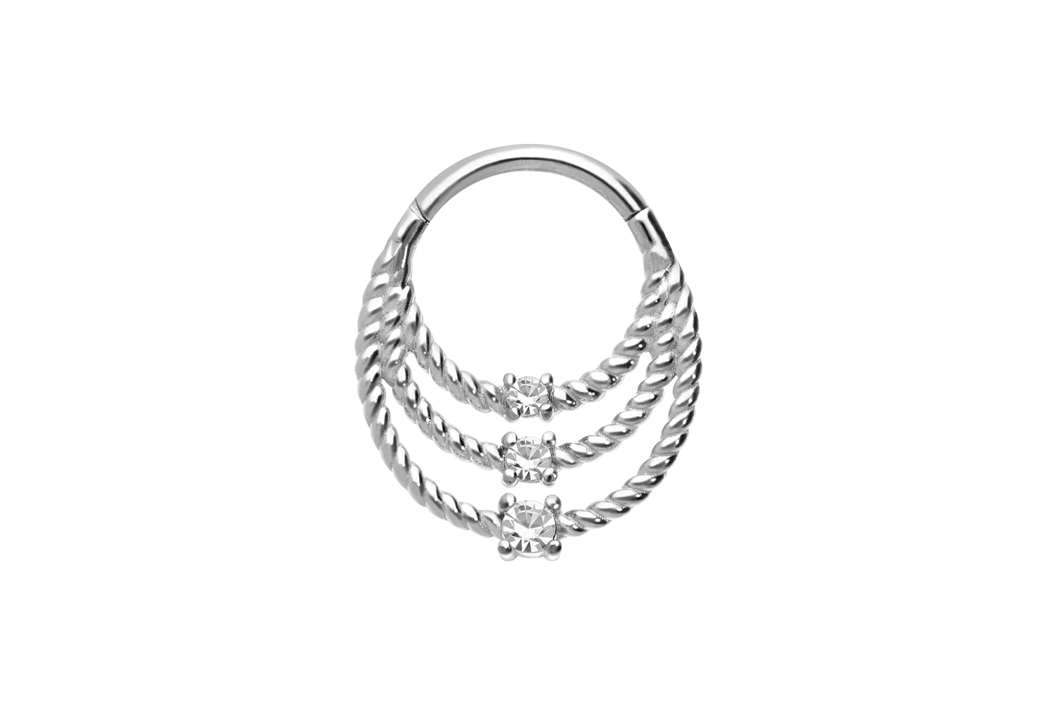 Chirurgenstahl Segmentring Clicker Piercing 3 GEDREHTE RINGE + KRISTALLE
